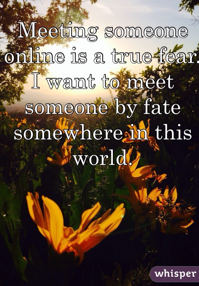 Meeting someone online is a true fear. I want to meet someone by fate somewhere in this world.