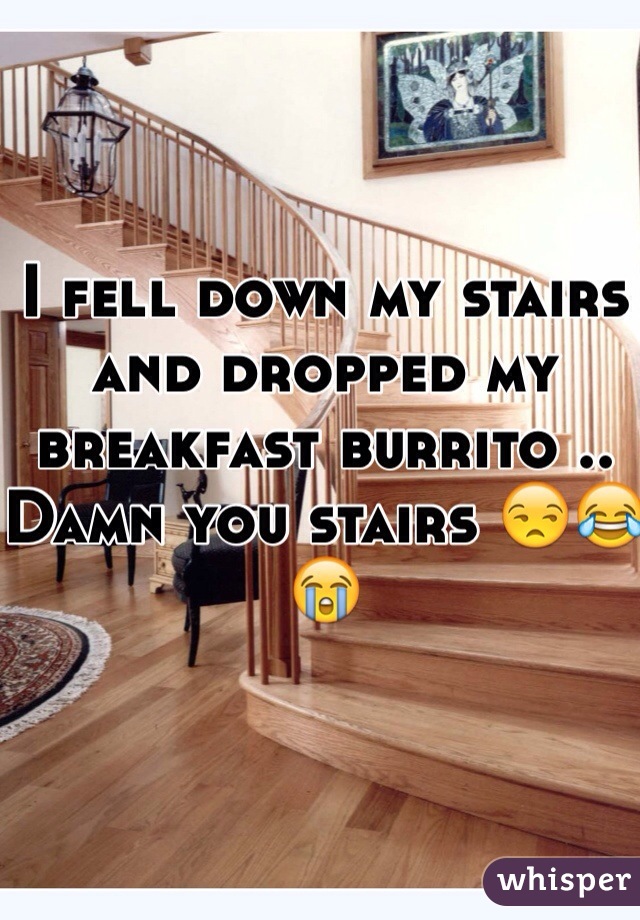 I fell down my stairs and dropped my breakfast burrito .. Damn you stairs 😒😂😭