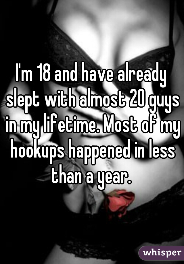 I'm 18 and have already slept with almost 20 guys in my lifetime. Most of my hookups happened in less than a year. 