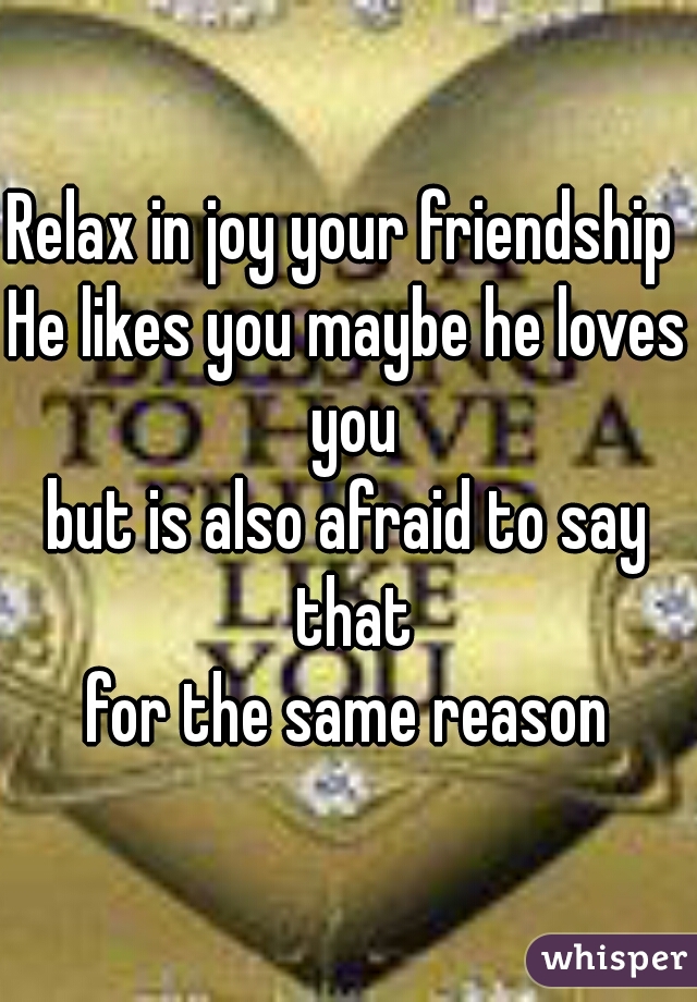Relax in joy your friendship 
He likes you maybe he loves you
but is also afraid to say that
for the same reason
