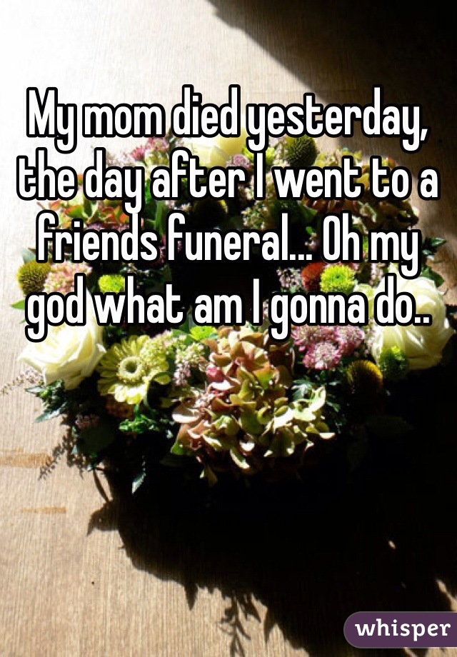 My mom died yesterday, the day after I went to a friends funeral... Oh my god what am I gonna do.. 