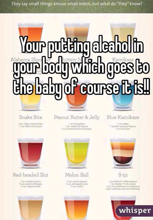 Your putting alcahol in your body which goes to the baby of course it is!!