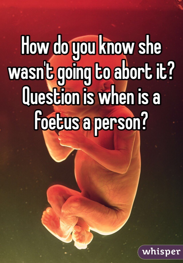 How do you know she wasn't going to abort it? Question is when is a foetus a person?