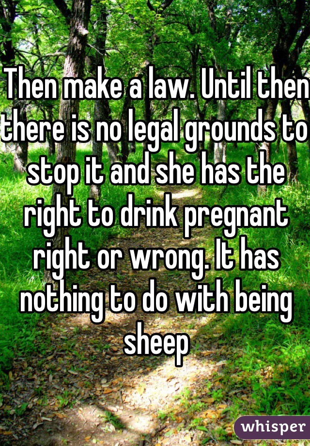 Then make a law. Until then there is no legal grounds to stop it and she has the right to drink pregnant right or wrong. It has nothing to do with being sheep