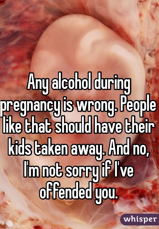 Any alcohol during pregnancy is wrong. People like that should have their kids taken away. And no, I'm not sorry if I've offended you. 