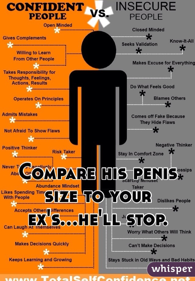 Compare his penis size to your ex's...he'll stop. 