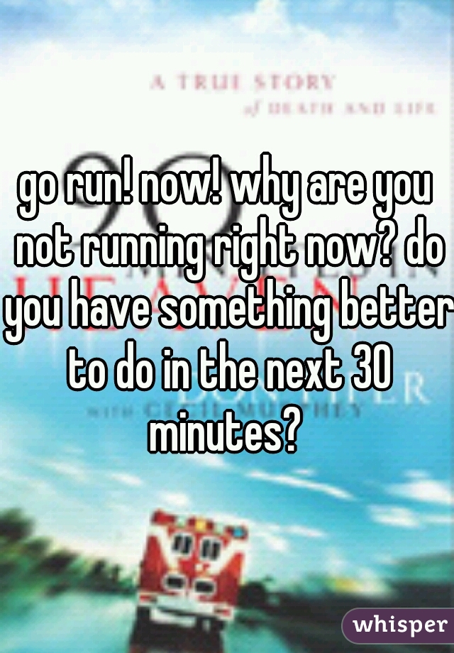 go run! now! why are you not running right now? do you have something better to do in the next 30 minutes? 