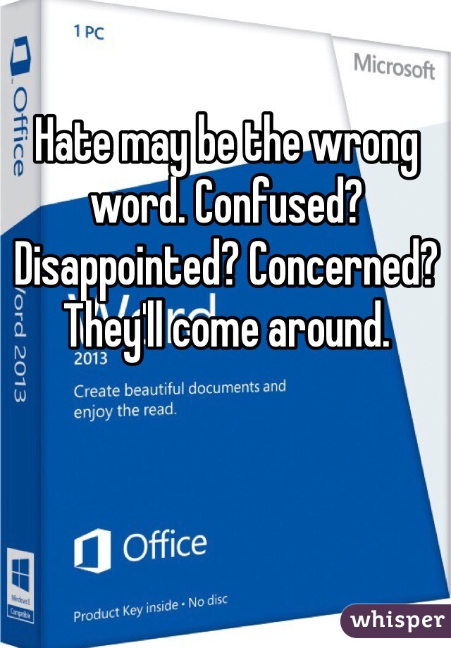 Hate may be the wrong word. Confused? Disappointed? Concerned? They'll come around. 