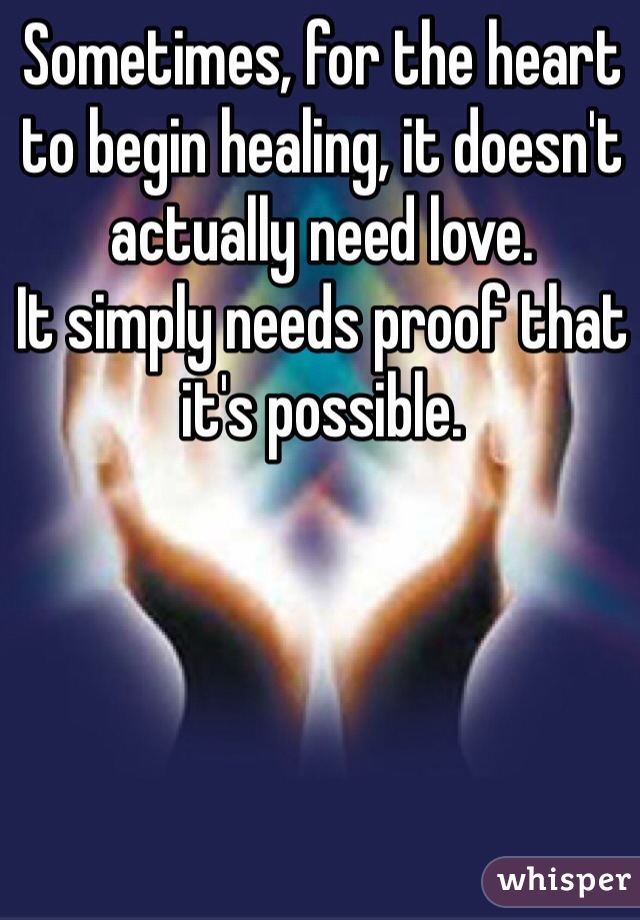 Sometimes, for the heart to begin healing, it doesn't actually need love.
It simply needs proof that it's possible.