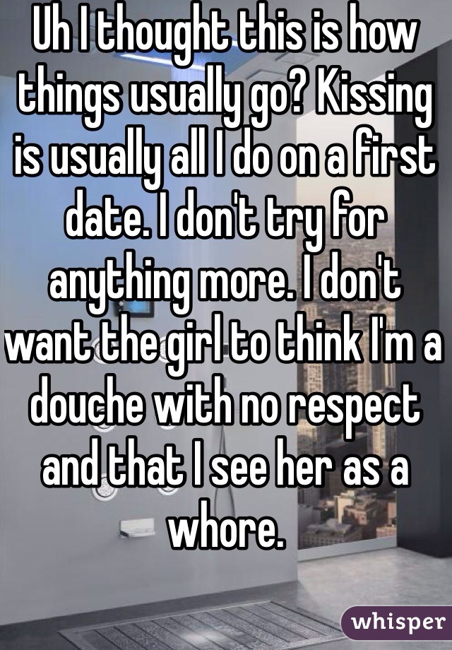 Uh I thought this is how things usually go? Kissing is usually all I do on a first date. I don't try for anything more. I don't want the girl to think I'm a douche with no respect and that I see her as a whore.