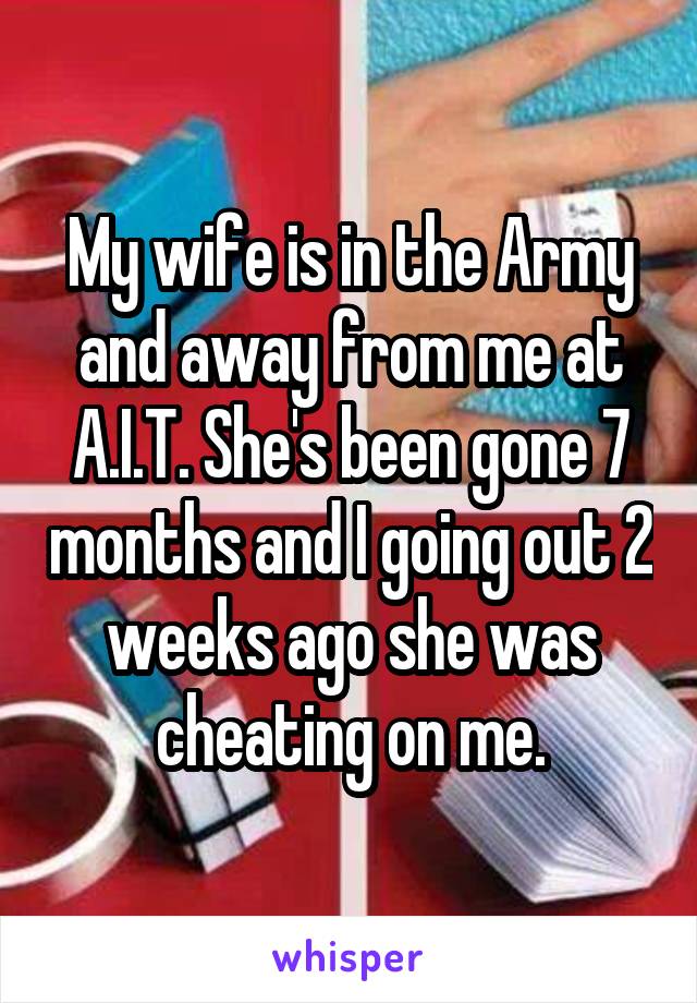 My wife is in the Army and away from me at A.I.T. She's been gone 7 months and I going out 2 weeks ago she was cheating on me.