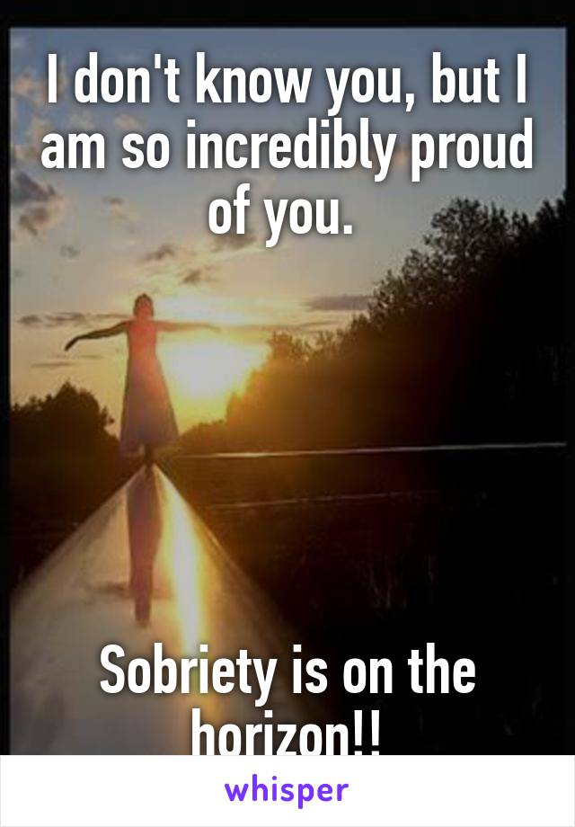 I don't know you, but I am so incredibly proud of you. 






Sobriety is on the horizon!!