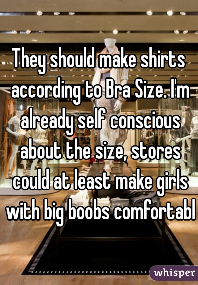 They should make shirts according to Bra Size. I'm already self conscious about the size, stores could at least make girls with big boobs comfortable