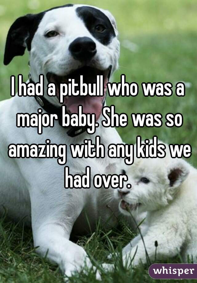 I had a pitbull who was a major baby. She was so amazing with any kids we had over. 