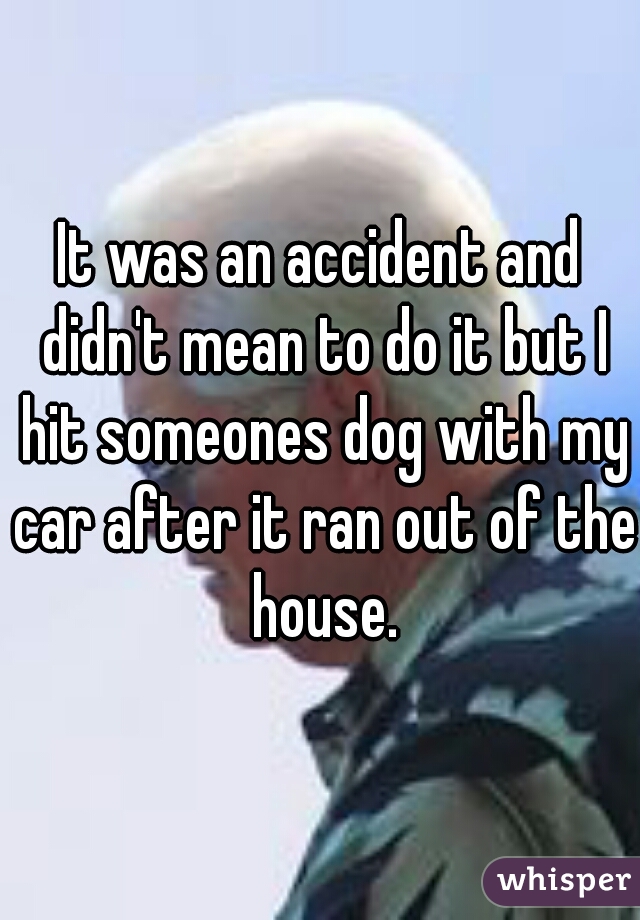 It was an accident and didn't mean to do it but I hit someones dog with my car after it ran out of the house.