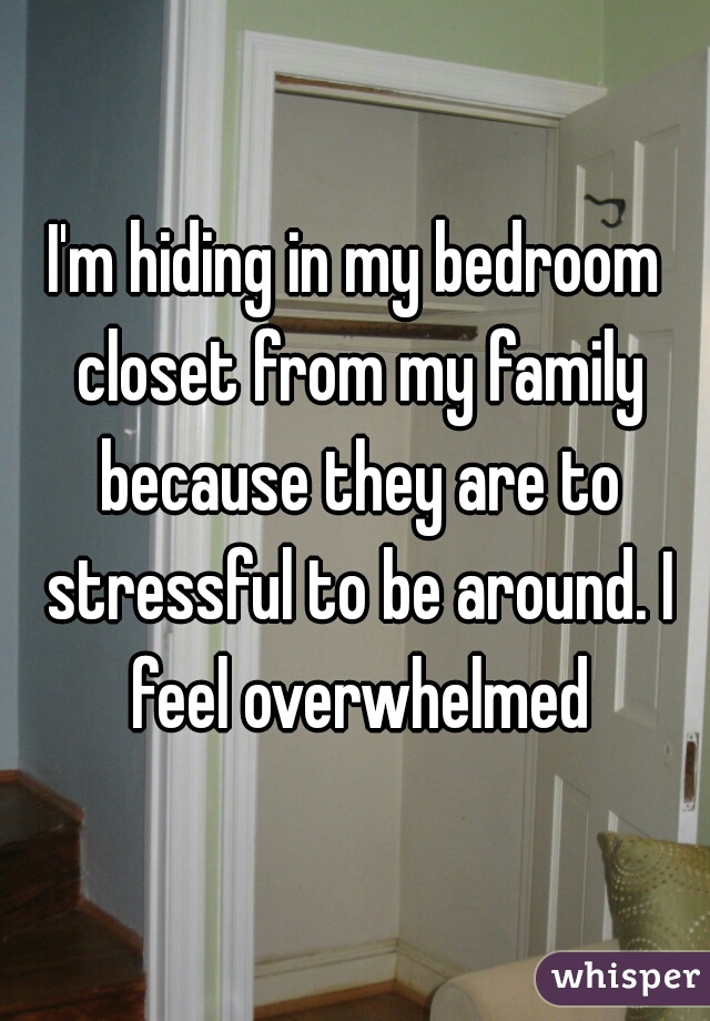 I'm hiding in my bedroom closet from my family because they are to stressful to be around. I feel overwhelmed