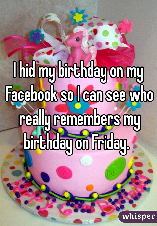 I hid my birthday on my Facebook so I can see who really remembers my birthday on Friday.  