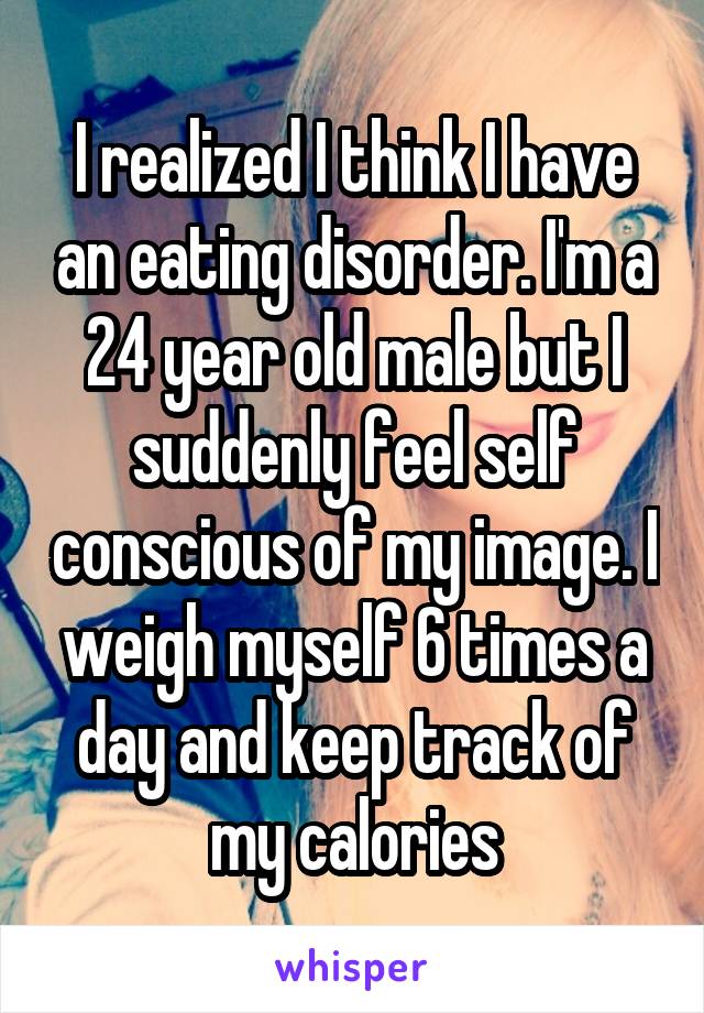 I realized I think I have an eating disorder. I'm a 24 year old male but I suddenly feel self conscious of my image. I weigh myself 6 times a day and keep track of my calories