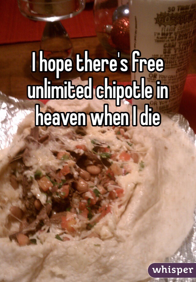 I hope there's free unlimited chipotle in heaven when I die 