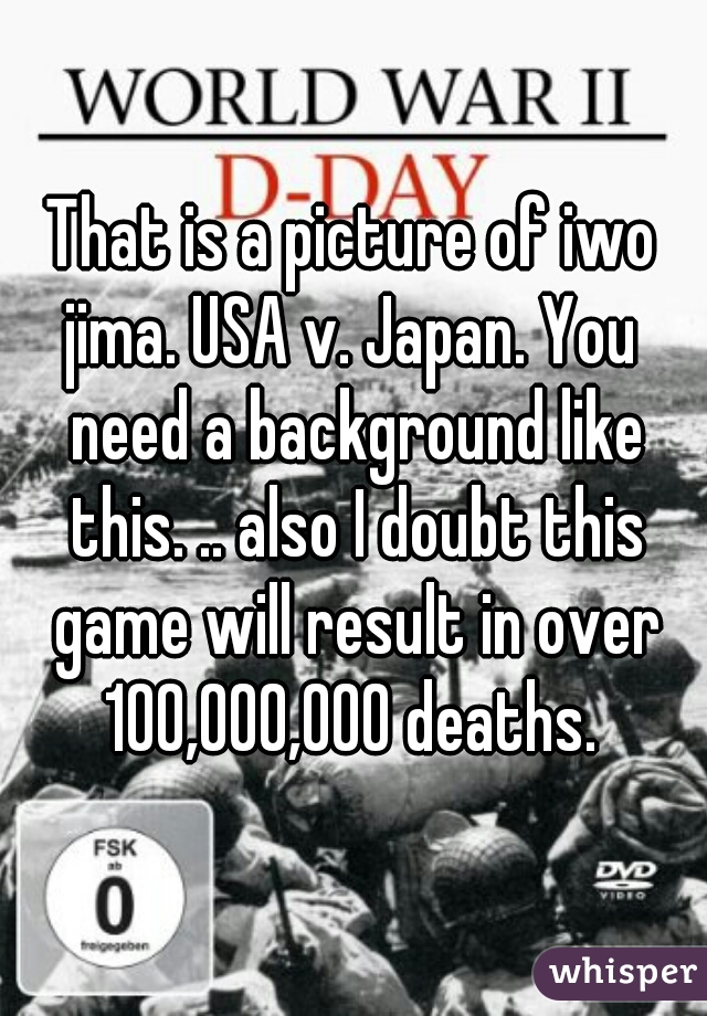 That is a picture of iwo jima. USA v. Japan. You  need a background like this. .. also I doubt this game will result in over 100,000,000 deaths. 