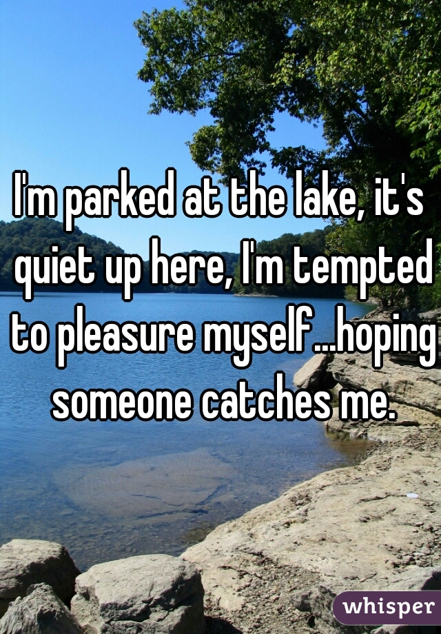 I'm parked at the lake, it's quiet up here, I'm tempted to pleasure myself...hoping someone catches me.