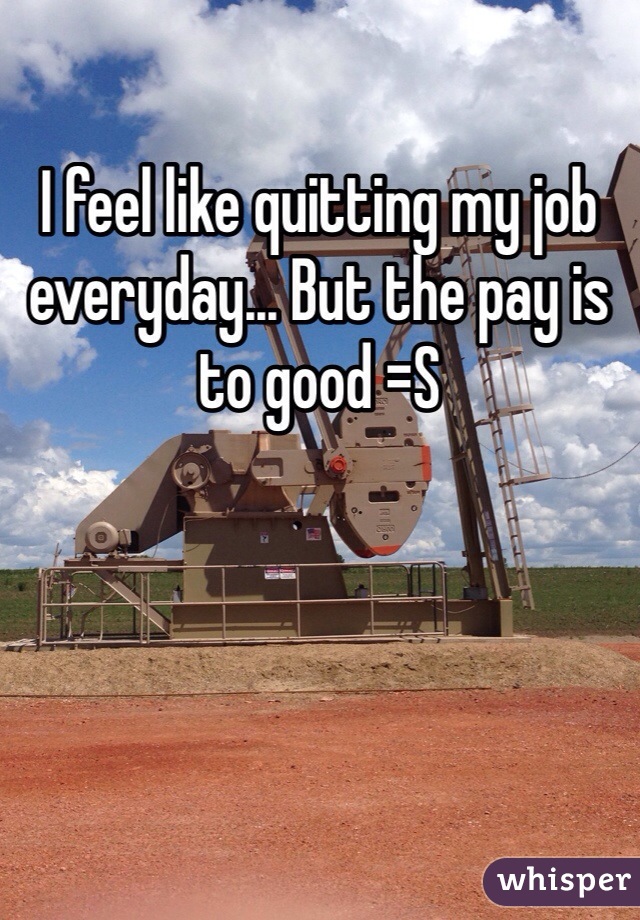 I feel like quitting my job everyday... But the pay is to good =S