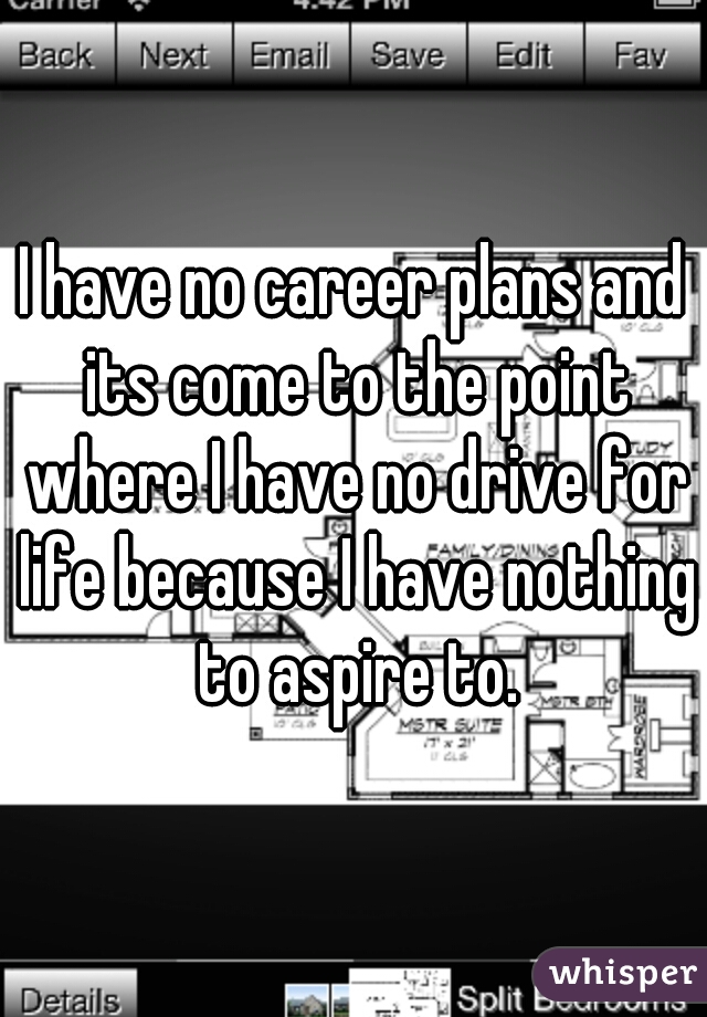 I have no career plans and its come to the point where I have no drive for life because I have nothing to aspire to.
