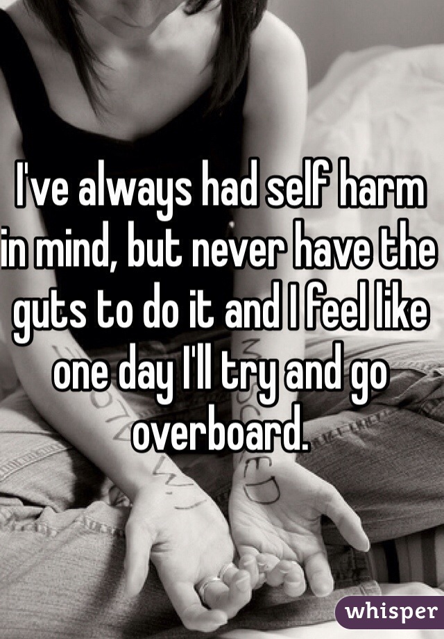 I've always had self harm in mind, but never have the guts to do it and I feel like one day I'll try and go overboard. 
