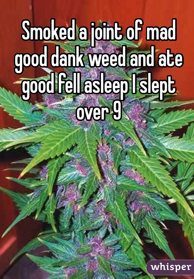Smoked a joint of mad good dank weed and ate good fell asleep I slept over 9