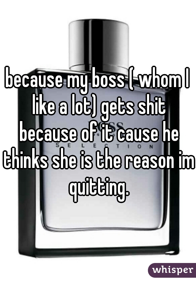 because my boss ( whom I like a lot) gets shit because of it cause he thinks she is the reason im quitting.
