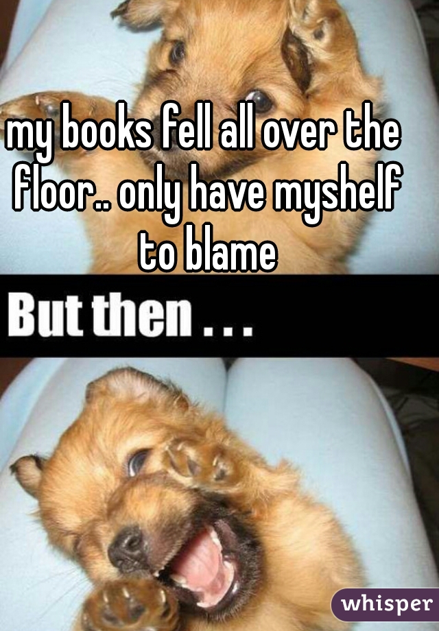 my books fell all over the floor.. only have myshelf to blame