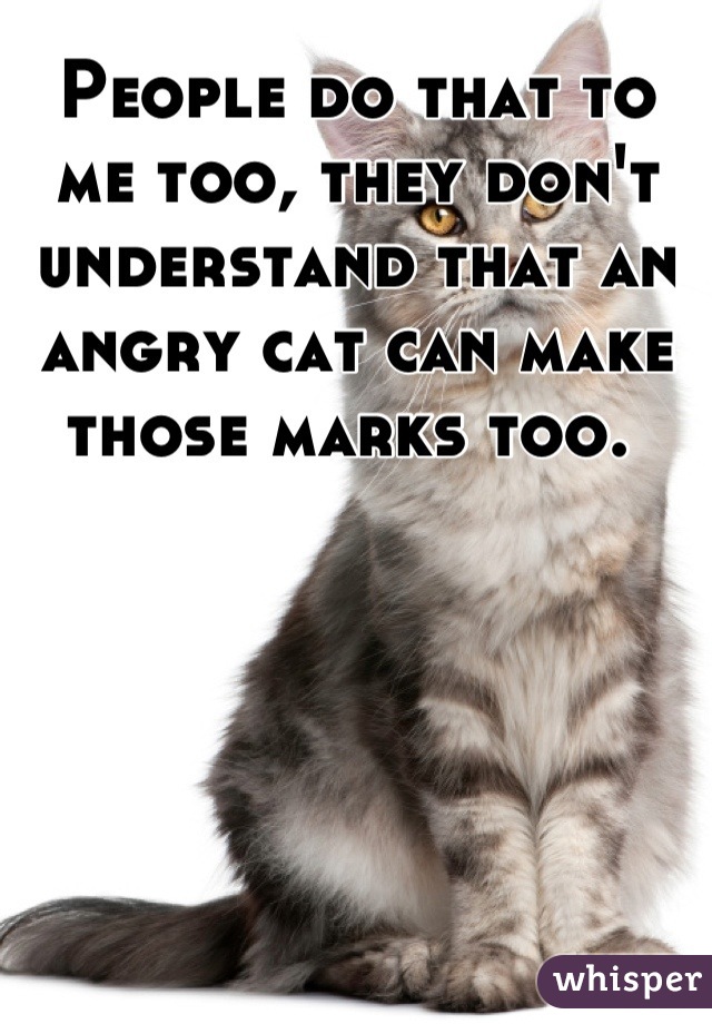 People do that to me too, they don't understand that an angry cat can make those marks too. 