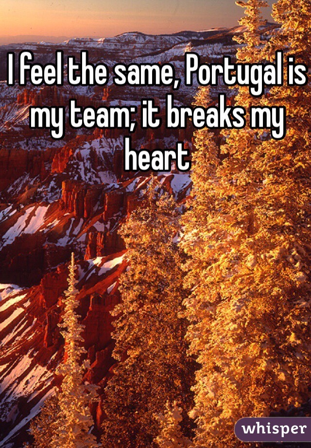 I feel the same, Portugal is my team; it breaks my heart
