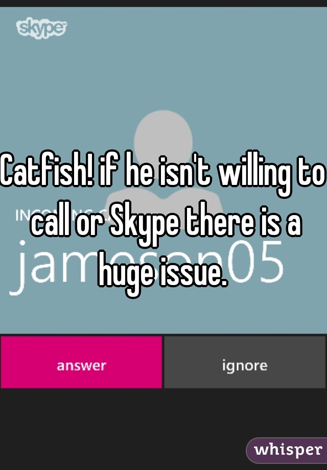 Catfish! if he isn't willing to call or Skype there is a huge issue. 