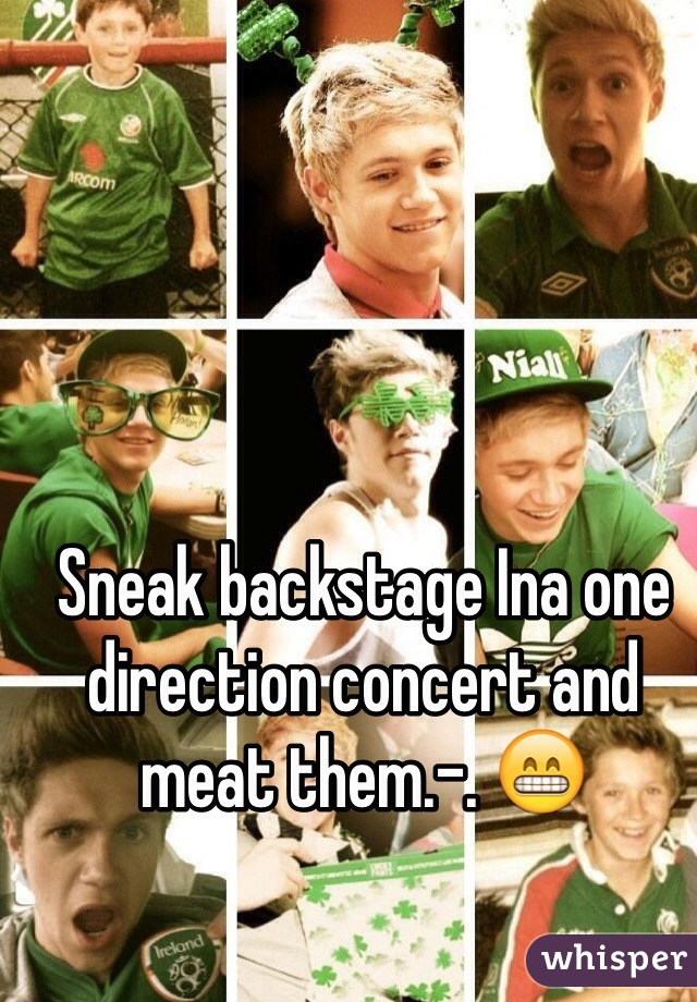 Sneak backstage Ina one direction concert and meat them.-. 😁