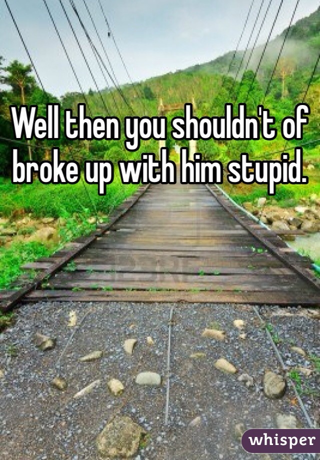 Well then you shouldn't of broke up with him stupid. 