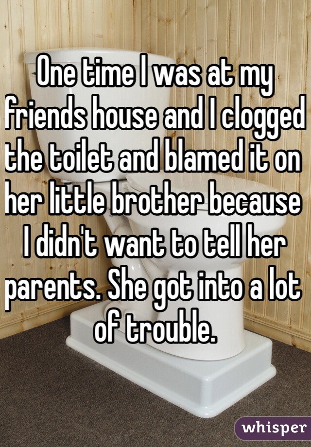 One time I was at my friends house and I clogged the toilet and blamed it on her little brother because I didn't want to tell her parents. She got into a lot of trouble. 
