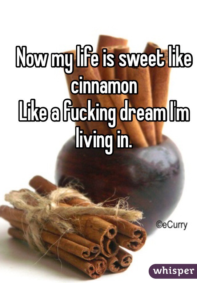 Now my life is sweet like cinnamon
Like a fucking dream I'm living in.