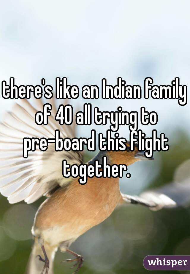 there's like an Indian family of 40 all trying to pre-board this flight together.
