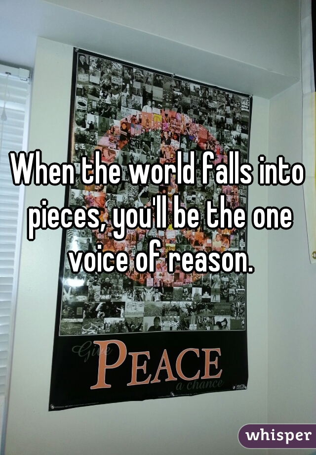 When the world falls into pieces, you'll be the one voice of reason.