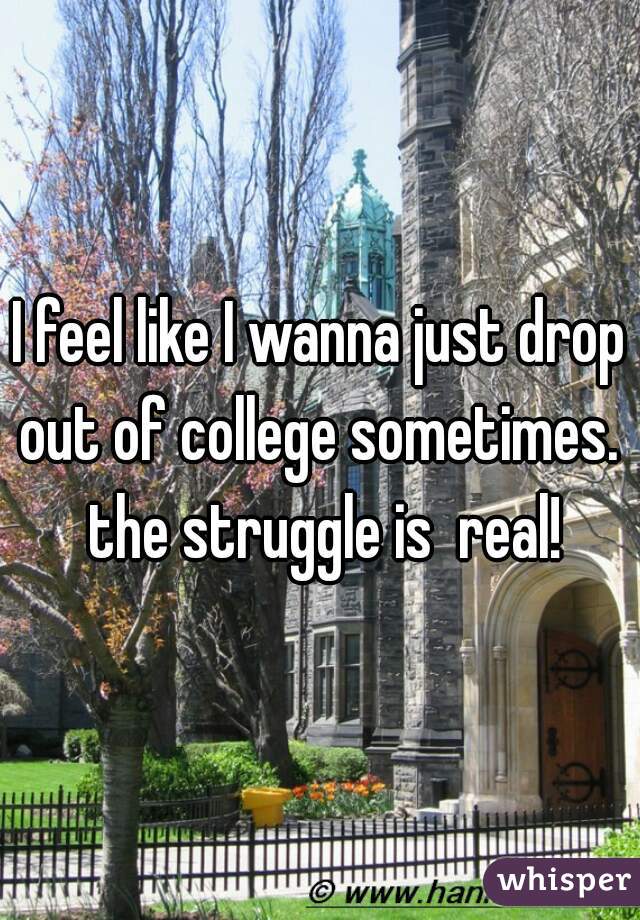 I feel like I wanna just drop out of college sometimes.  the struggle is  real!
