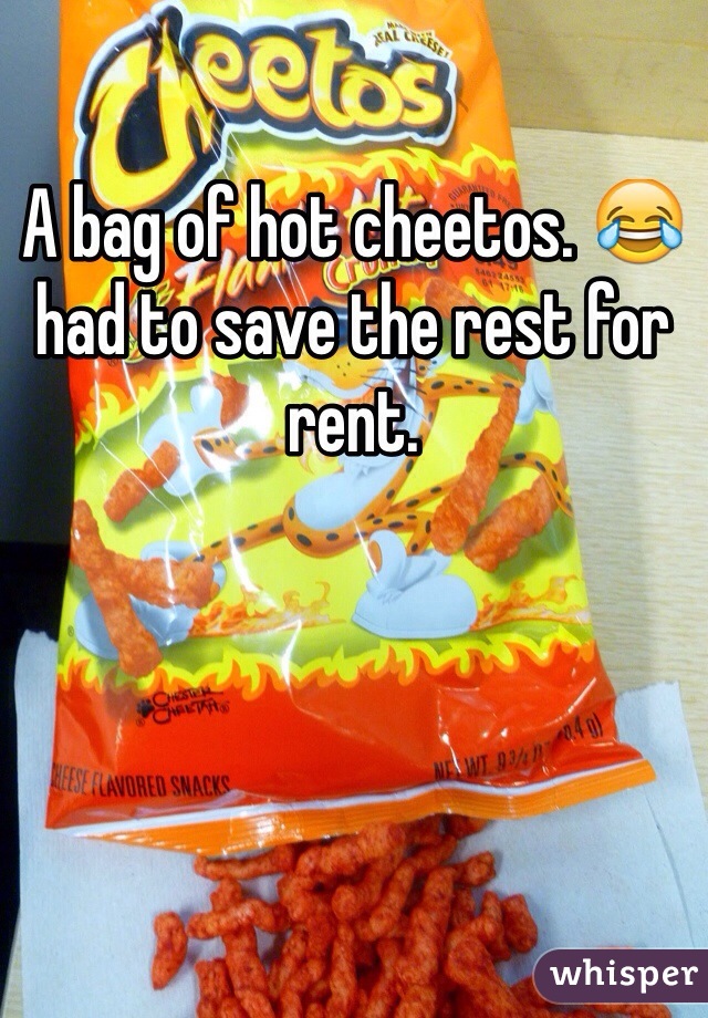 A bag of hot cheetos. 😂 had to save the rest for rent.