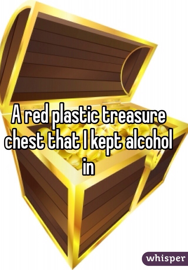 A red plastic treasure chest that I kept alcohol in