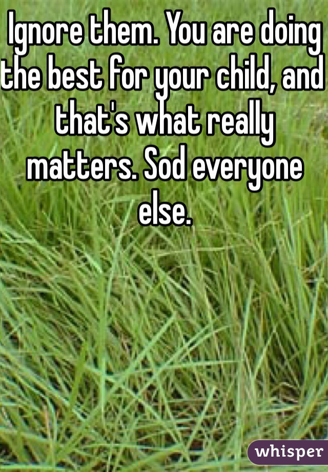 Ignore them. You are doing the best for your child, and that's what really matters. Sod everyone else.