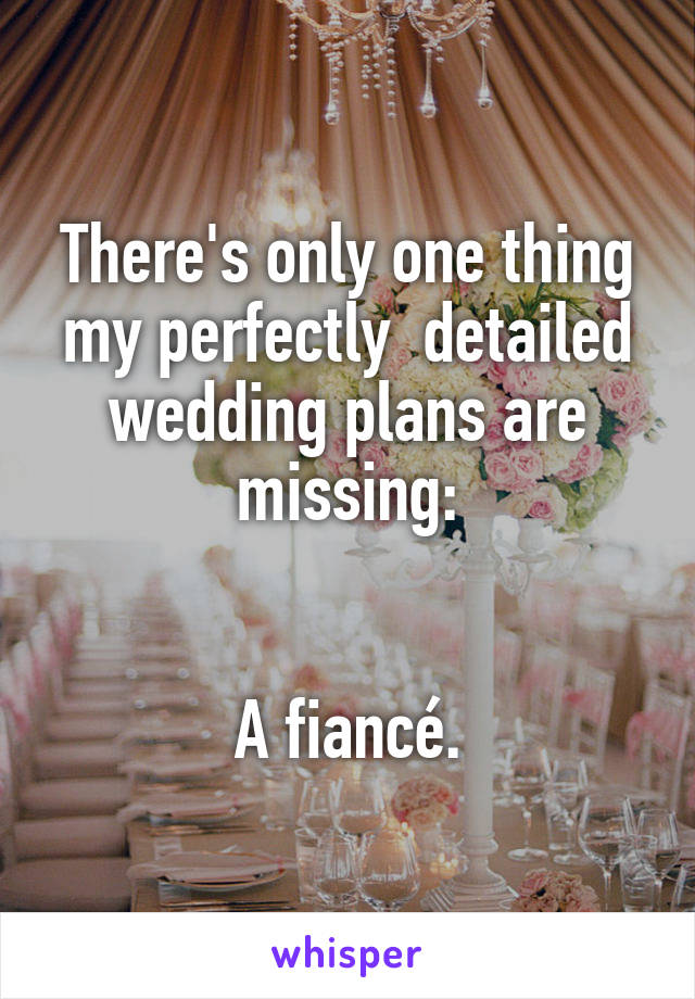 There's only one thing my perfectly  detailed wedding plans are missing:


A fiancé.
