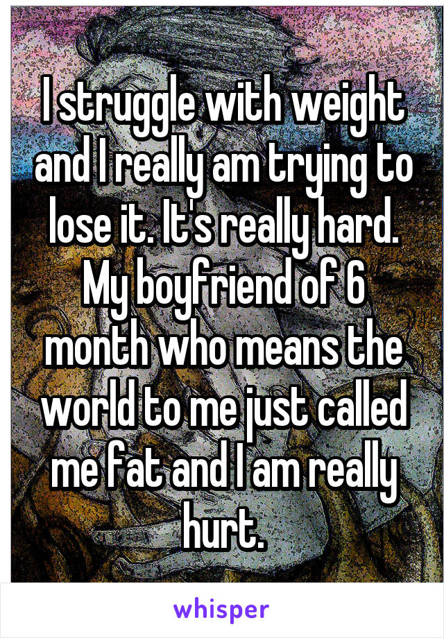 I struggle with weight and I really am trying to lose it. It's really hard. My boyfriend of 6 month who means the world to me just called me fat and I am really hurt.