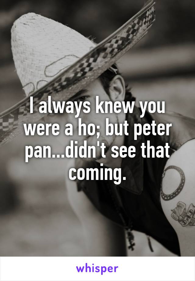 I always knew you were a ho; but peter pan...didn't see that coming.