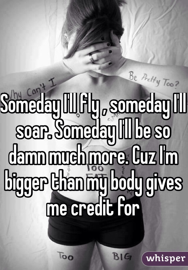 Someday I'll fly , someday I'll soar. Someday I'll be so damn much more. Cuz I'm bigger than my body gives me credit for 