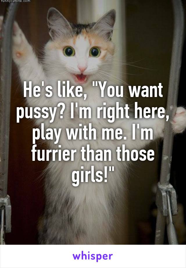 He's like, "You want pussy? I'm right here, play with me. I'm furrier than those girls!"