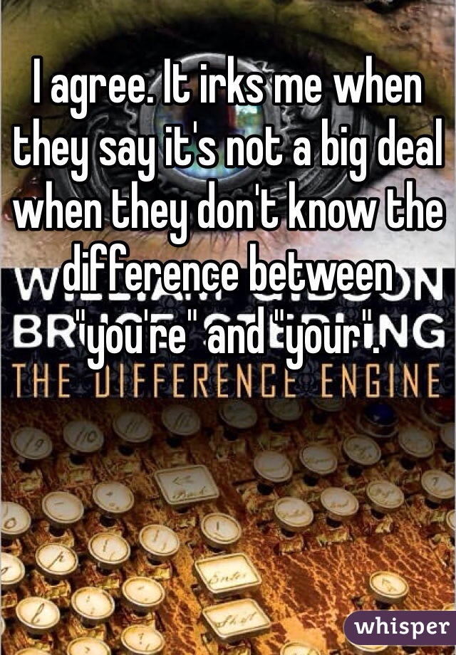 I agree. It irks me when they say it's not a big deal when they don't know the difference between "you're" and "your". 